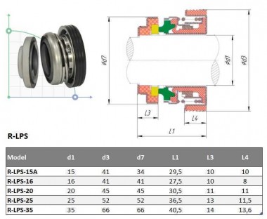 Торцевое уплотнение Ebara R-LPS 35, CЕR/CAR, NBR, 304 — SP-Teploobmen