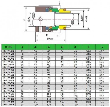 Торцевое механическое уплотнение R-H7N 95, SIC/SIC, VITON, 304, G9 — SP-Teploobmen