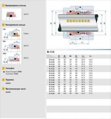 Одинарное торцевое уплотнение R-113 55, SIC/SIC, VITON, 304 — SP-Teploobmen
