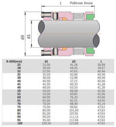 Высокотемпературное торцевое уплотнение R-609 1.1/4, SIC/SIC, GRAFOIL, AM350/316 — SP-Teploobmen